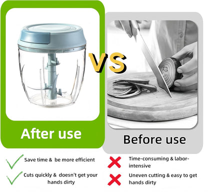 Manual Food Processor, Garlic Mincer Hand Cutter, Vegetable Chopper for Kitchen Gadgets, Hand Pull String onion chopper for Veggies, Ginger, Fruits, Nuts, Herbs, etc, 1000ML (blue)