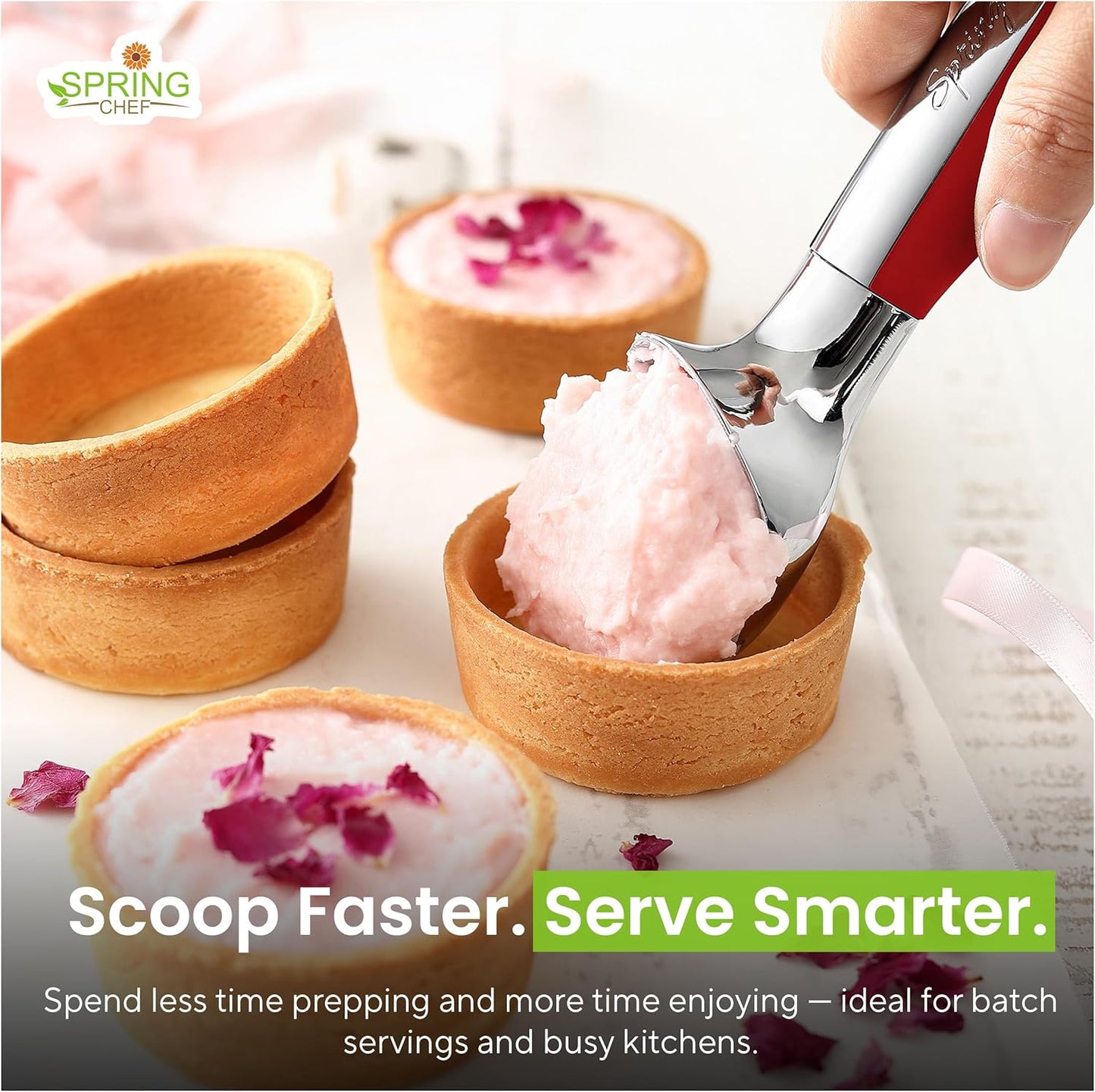 Spring Chef Heavy Duty Metal Ice Cream Scoop - Dishwasher Safe Ice Cream Scooper, Commercial Icecream Scoop Spade, Professional Kitchen Tool for Gelato, Melon, Sundae, Cookie Spoon - Black