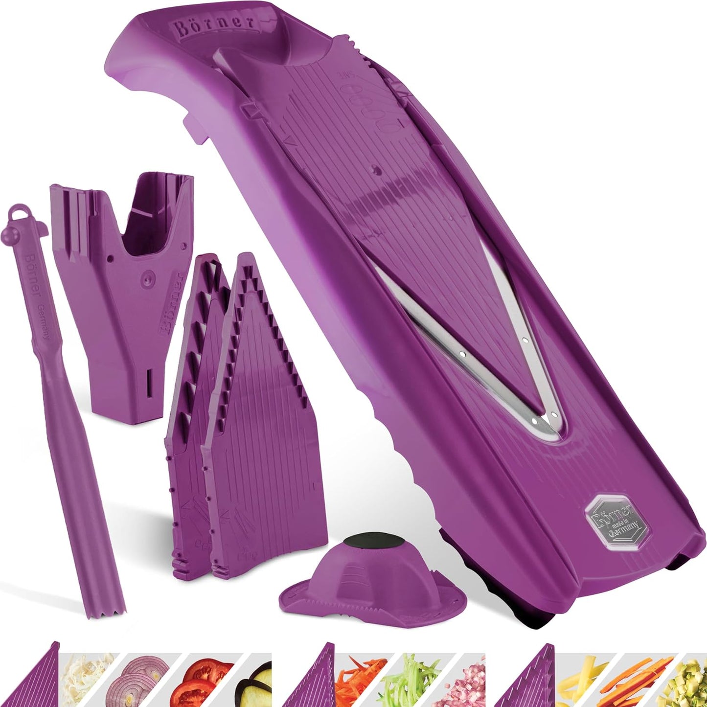 Börner Mandoline Slicer V5 (Professional Set) • Adjustable Vegetable Slicer (7-piece) • 10 Cutting Styles • Kitchen Slicer incl. Docking Station • Stainless Steel V-Blade • Color: Red