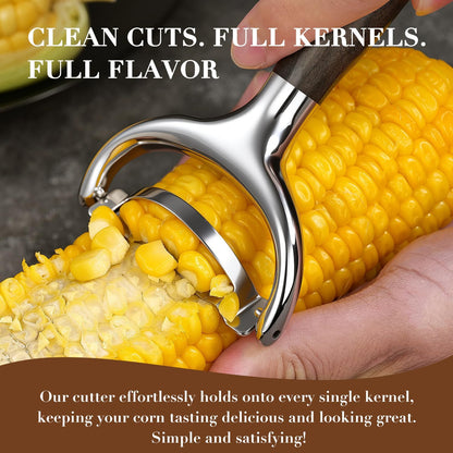 KULUNER Durable Stainless Steel Corn Peeler with Polished Wood Handle Corn on the Cob Stripper Kernel Remover Easy Use Corn Kernel Cutter Kitchen Gadget（Rosewood）