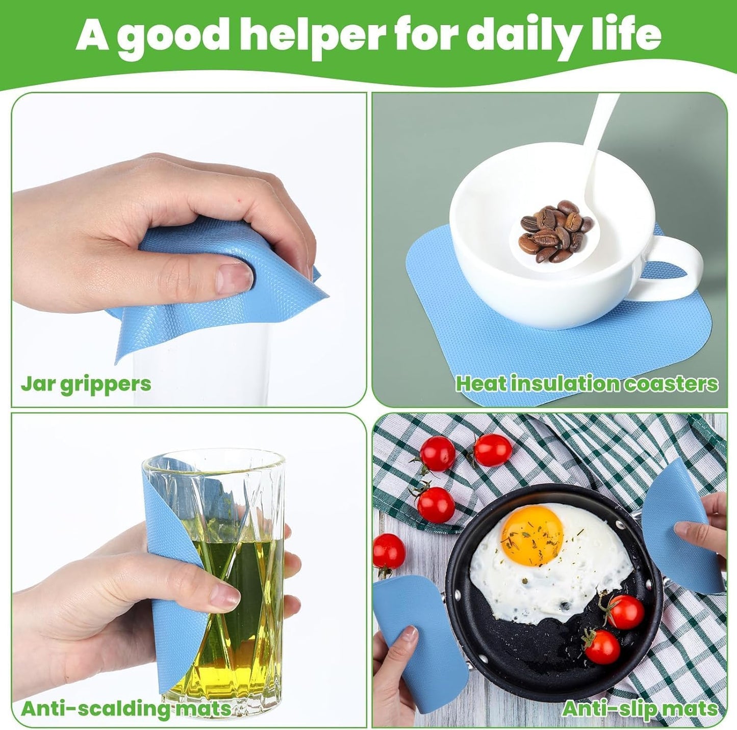 4 Pack Jar Opener, Silicone Bottle Opener Gripper Pads for Seniors with Arthritis, Green and Blue