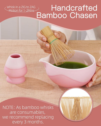 ZENS Matcha Whisk Set, Ceramic Matcha Kit Set Includes Matcha Bowl, Bamboo Whisk and Scoop, Chasen Holder, 304 Sifter and Tea Mat - 6Pcs Matcha Kit for Matcha Lovers (White)