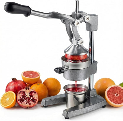 Cast Iron Citrus Juicer - 13.8LB Heavy Duty Manual Orange Press, 304 Stainless Steel Cup & Strainer, Professional Lemon Grapefruit Pomegranate Squeezer for Home Bar Kitchen, Orange