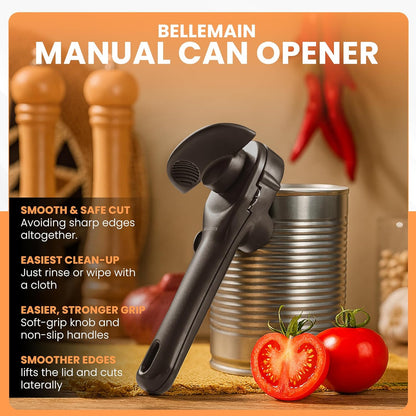 Bellemain- Safe Cut Stainless Steel Ergonomic Can Opener, Manual, Smooth Edge Perfect For Home Chefs and Restauraunts