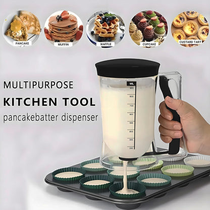 Pancake Batter Dispenser with Measuring Label, 4 Cup Capacity, 900ml With Squeeze Handle Kitchen Dispenser Bottle for Pancakes, Waffles, Muffins, Green