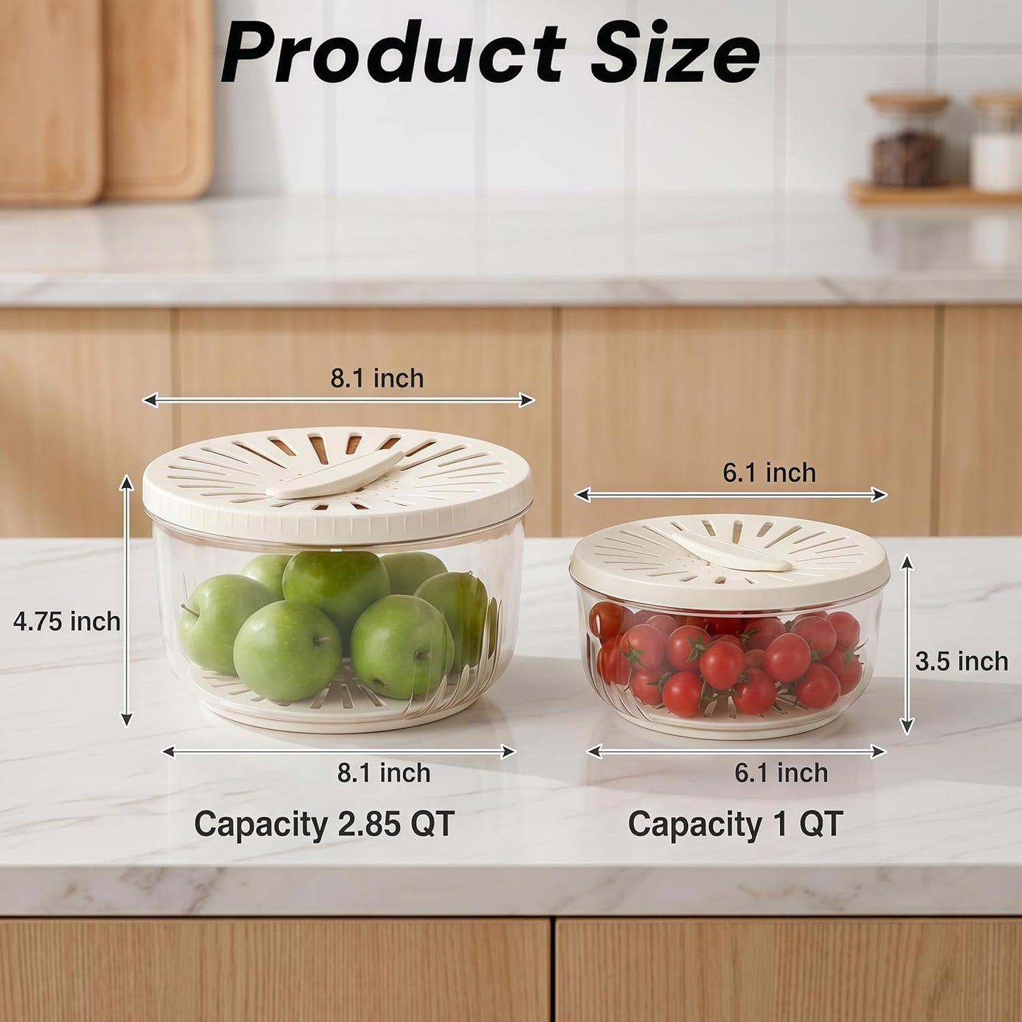 Multifunctional Fruit Washing Bowl with Strainer,2 in 1 Drain basket and Fruit Strainer Container with Lid,Fruit Washer Bowl for Kitchen,Fridge,Picnic & Camping(1QT)