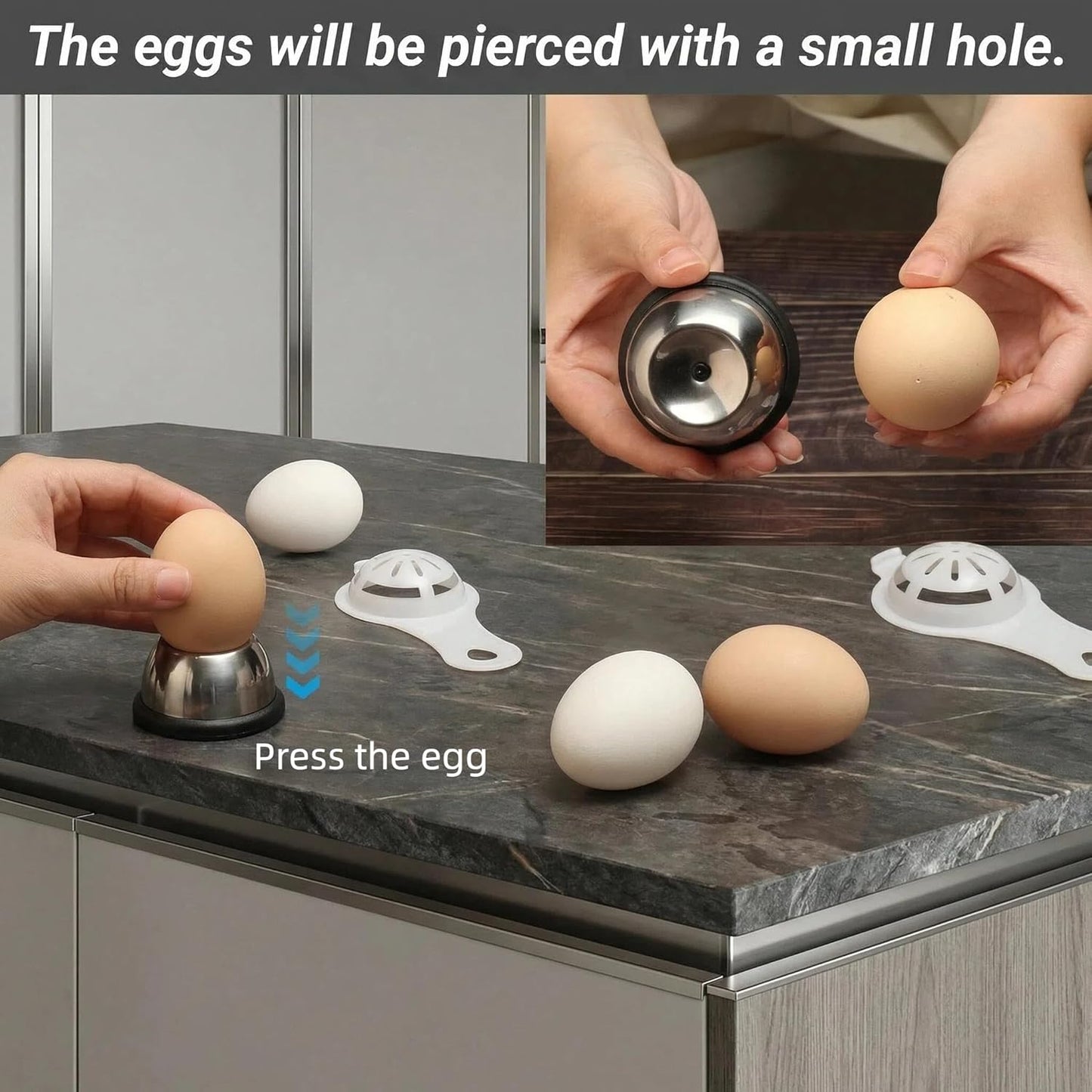 Egg Piercer for Raw Eggs, Stainless Steel Egg Poker with Retractable Sharp Pin, Easy Eggshell Peeler Tool for Perfect Hard Boiled Eggs, Black Kitchen Gadget