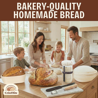 CRISS ELITE 11" Oval Banneton Proofing Basket Set of 2 - Sourdough Starter Kit with Bread Lame, Danish Whisk, Metal & Bowl Scrapers, Cleaning Brush - Professional Artisan Baker Gift Set
