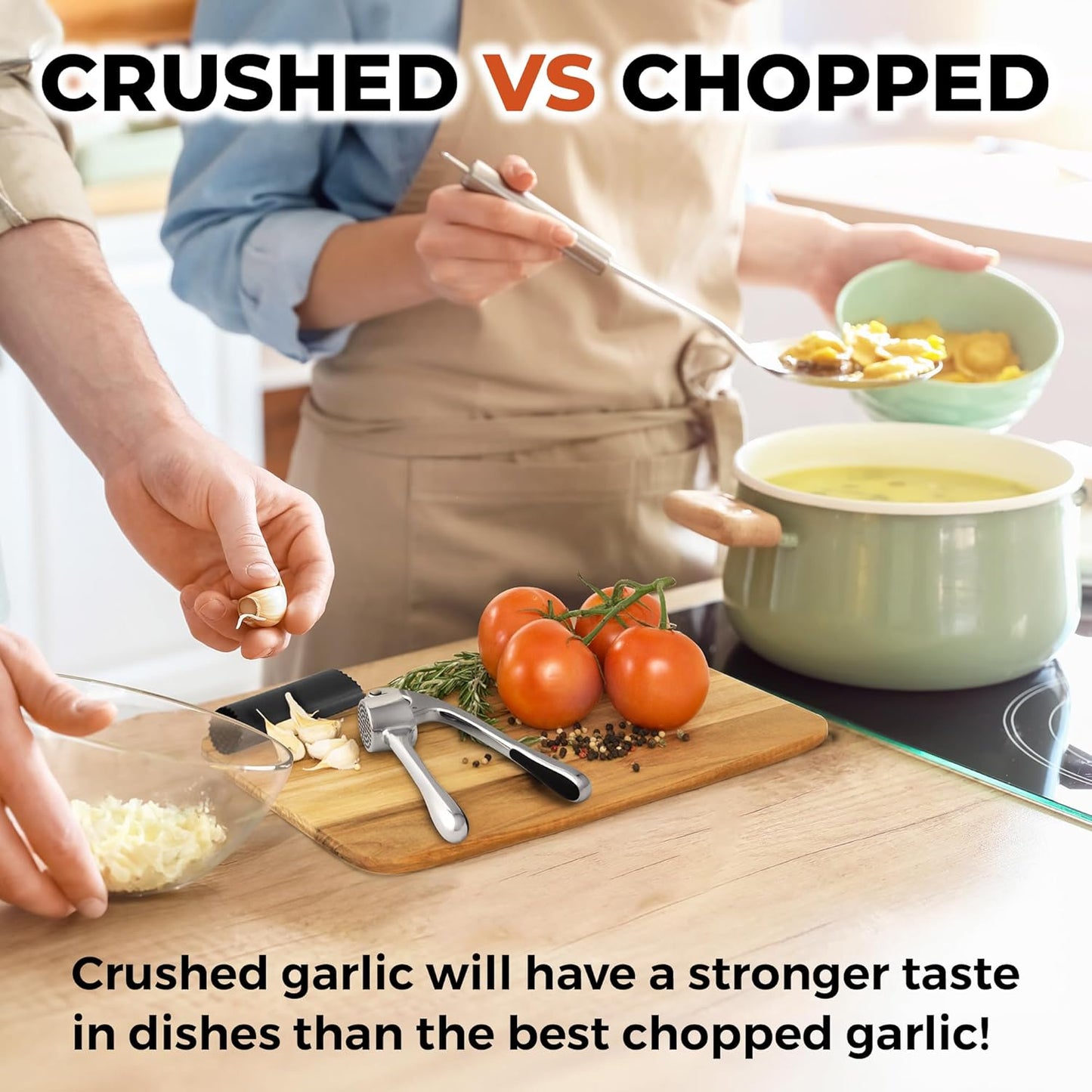 Zulay Kitchen Premium Garlic Press Set - Rust Proof Professional Garlic Mincer Tool - Easy-Squeeze, Easy-Clean with Soft, Ergonomic Handle - Silicone Garlic Peeler & Brush (Silver)