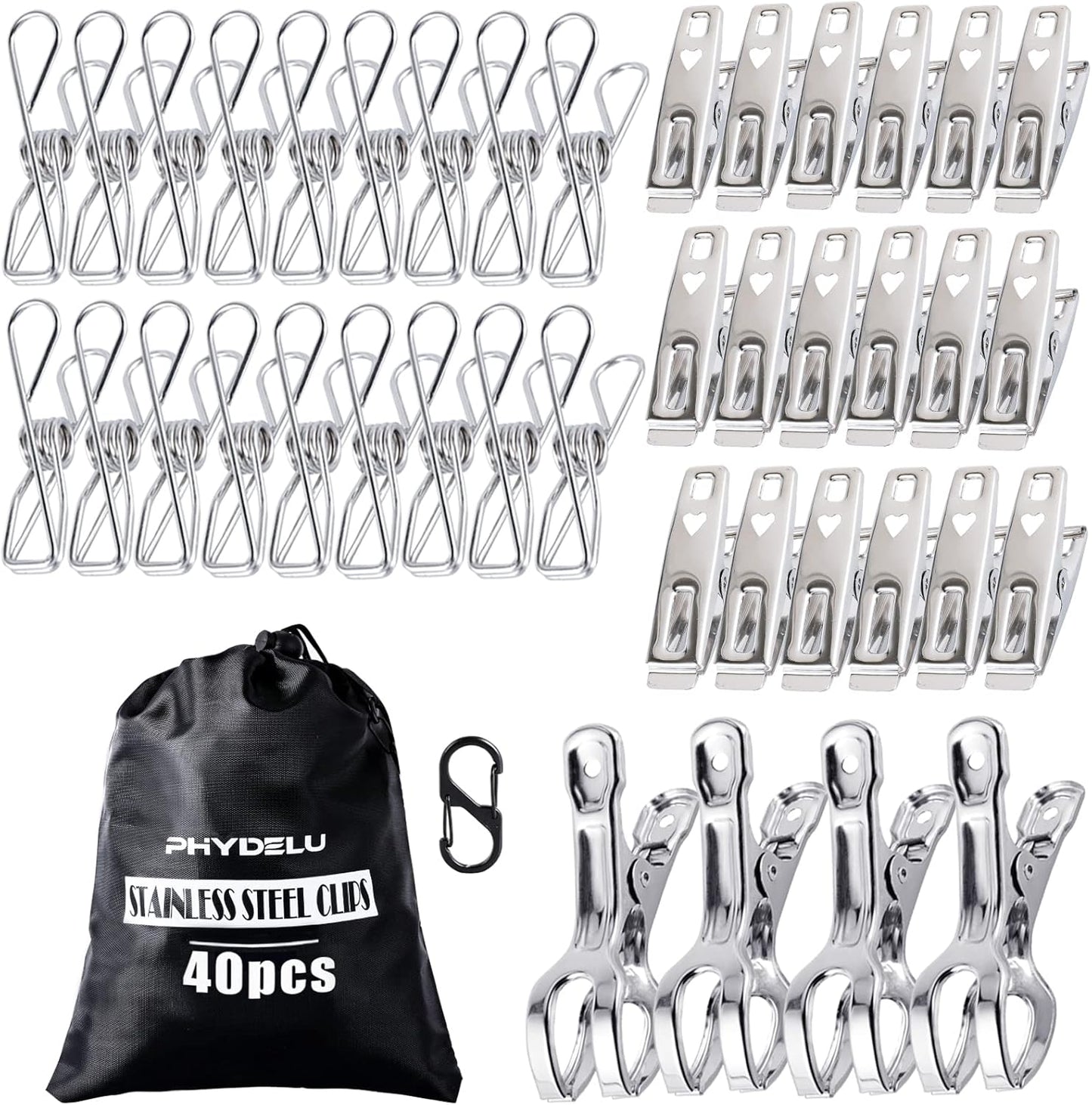 (50PCS) Stainless Steel Laundry Clothes Pins Heavy Duty Outdoor, Clothespins for Hanging Clothes, Metal Clips, Metal Snack Bag Chip Clips for Food Packages, Mini Clothes pins