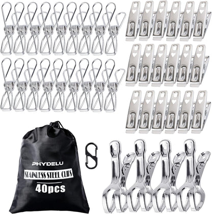 (50PCS) Stainless Steel Laundry Clothes Pins Heavy Duty Outdoor, Clothespins for Hanging Clothes, Metal Clips, Metal Snack Bag Chip Clips for Food Packages, Mini Clothes pins