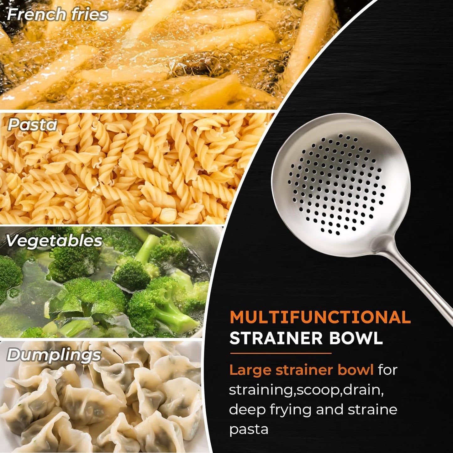 MARTE 17'' Skimmer Slotted Spoon - 304 Stainless Steel Skimmer Ladle Spider Strainer Spoon for Cooking and Frying - Long Pasta Strainer Tools Frying Spoon Kitchen Cooking Utensils Colander Spoon