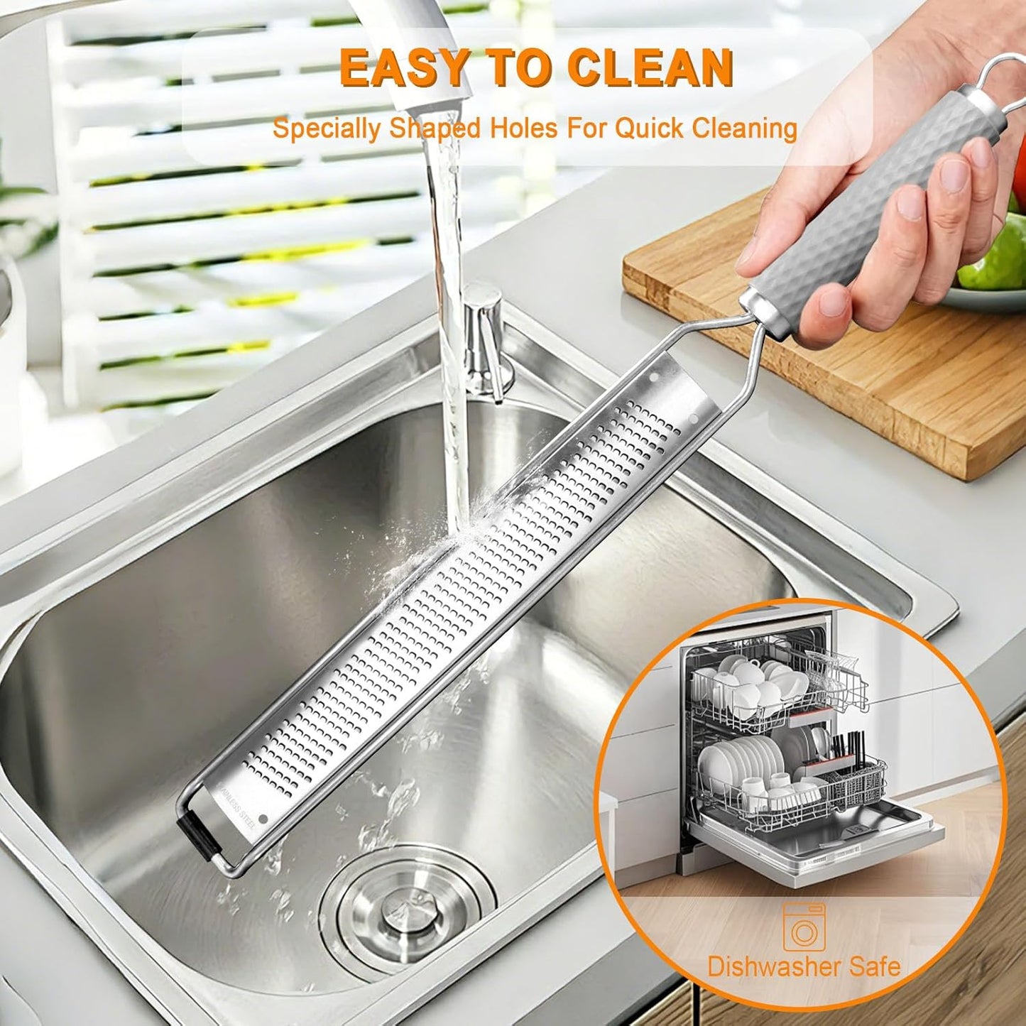 Stainless Steel Lemon Zester, Cheese Grater & Vegetable Grater with Silicone Handle - Parmesan Cheese Lemon, Garlic, Nutmeg, Chocolate, Fruits, Vegetables, Ginger - Cheese Grater (Gray)