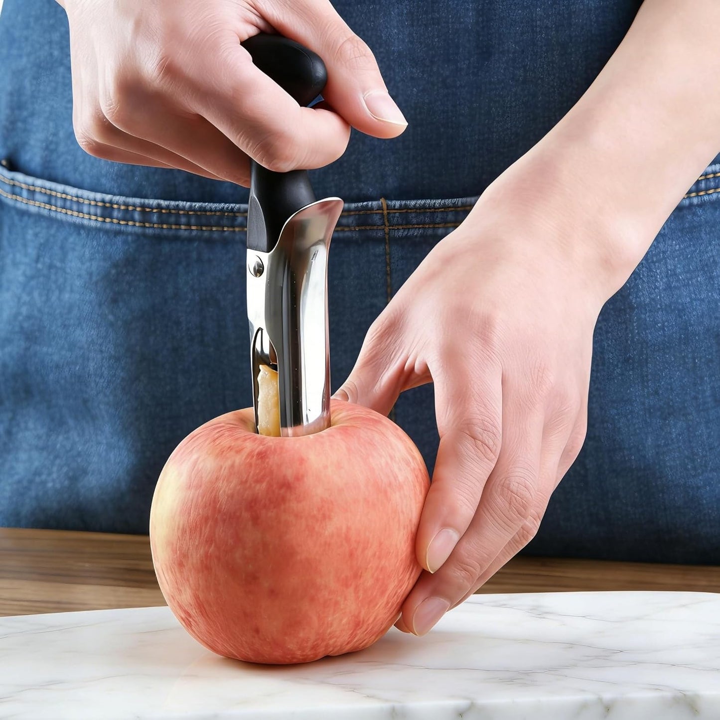 Apple Corer, Comfortable Handle and Sharp Serrated Blade Apple Core Remover, Sturdy and Easy to Use for Apple and Pear Core, Dishwasher Safe - Black