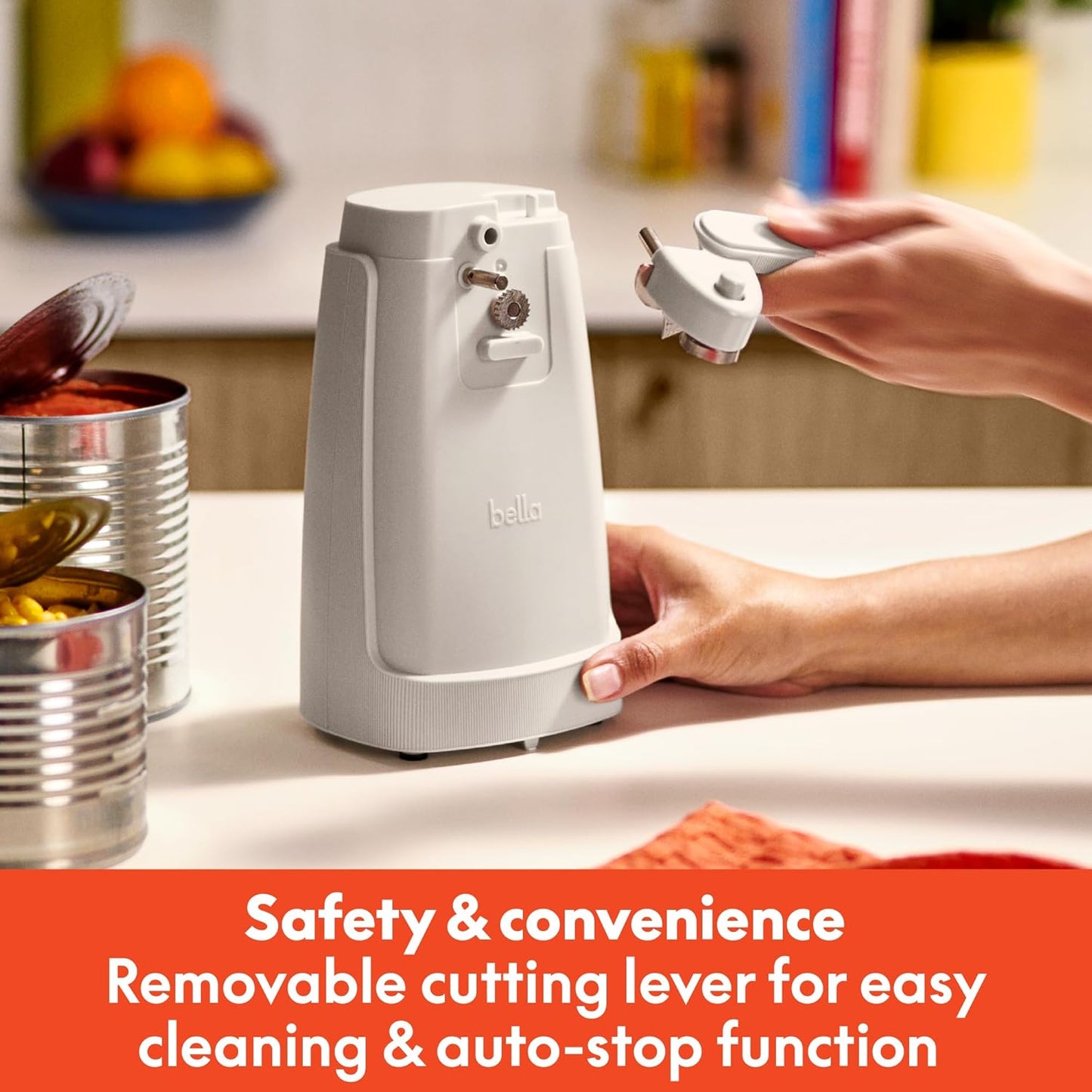 bella Electric Can Opener and Knife Sharpener, Removable Cutting Lever, Cord Storage, Stainless Steel Blade, Sage