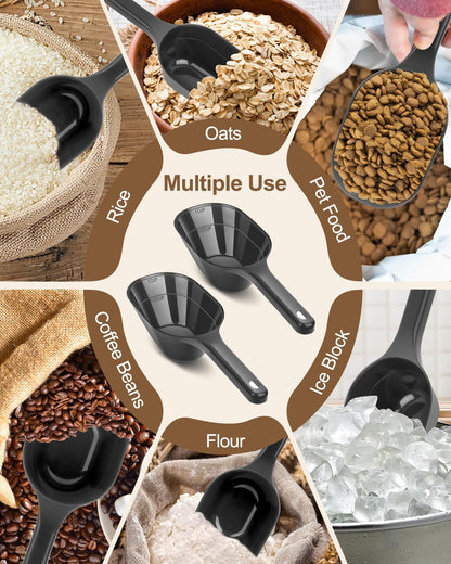 2 PACK Dog Food Scoop,1 Cup Capacity Pet Food Scoop With Measuring Lines For Dog, Puppy and Cat (Black)