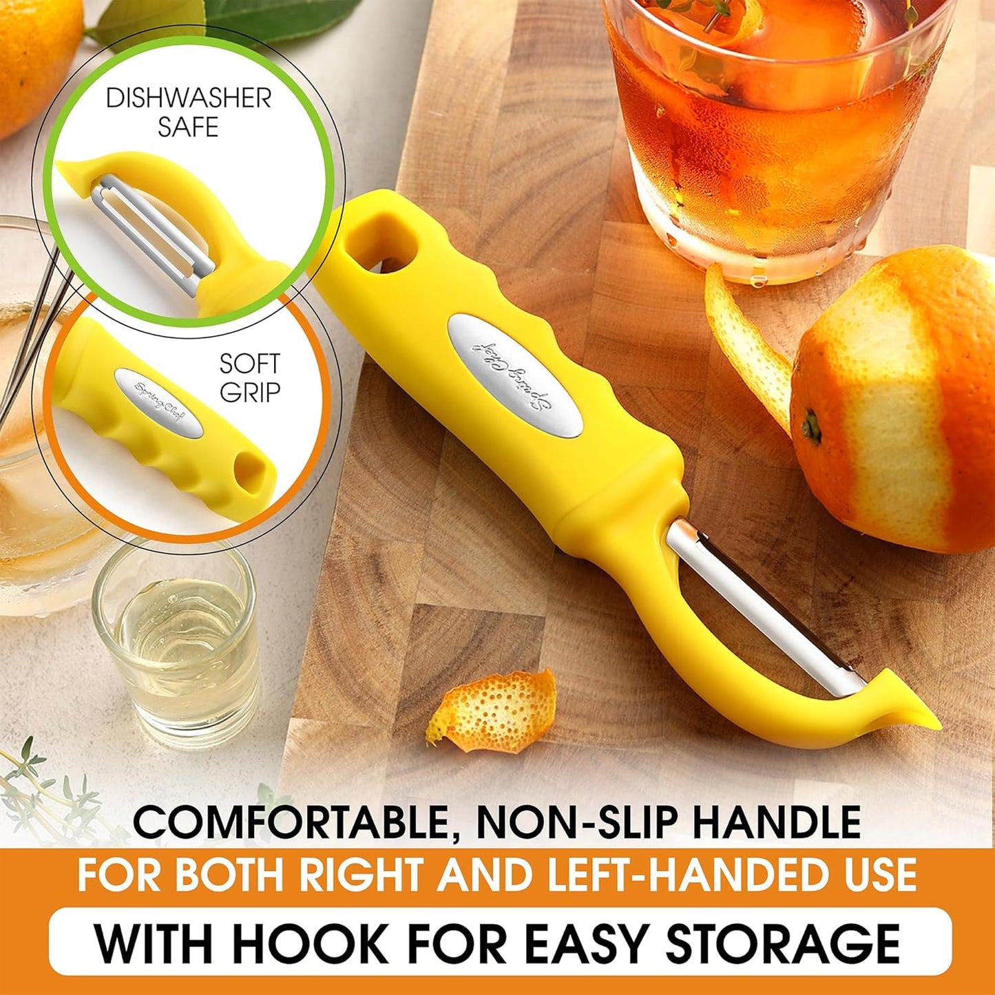 Spring Chef Premium Swivel Vegetable Peeler, Soft Grip Handle and Ultra Sharp Stainless Steel Blades - Perfect Kitchen Peeler For Veggie, Fruit, Potato, Carrot, Apple - Pink Lemonade