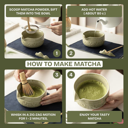 8-Piece Matcha Whisk Set with Bowl, Bamboo Matcha Whisk, Whisk Holder, Scoop & Sifter, Traditional Matcha Kit for Ceremonial Matcha Tea & Lattes, Green