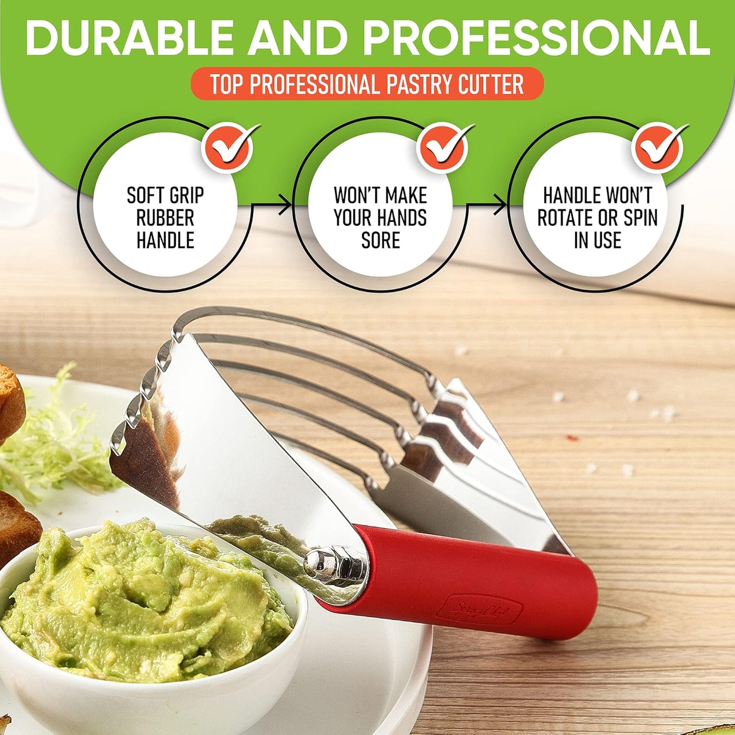 Spring Chef Dough Blender, Top Professional Pastry Cutter with Heavy Duty Stainless Steel Blades, Medium Size, Black