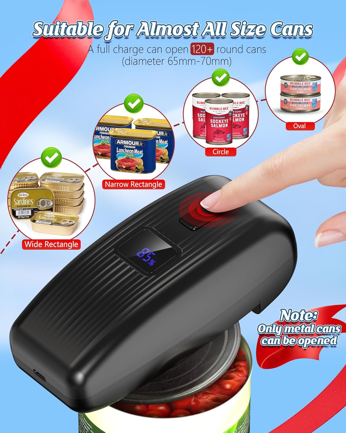 HuiJuKeJi LED Automatic Can Opener, Hands-Free One-Touch Operation Electric Can Opener, Auto-Stop Smooth Edge Safety & USB Rechargeable for Seniors Arthritis Effortless Opening Kitchen Gadget Gift