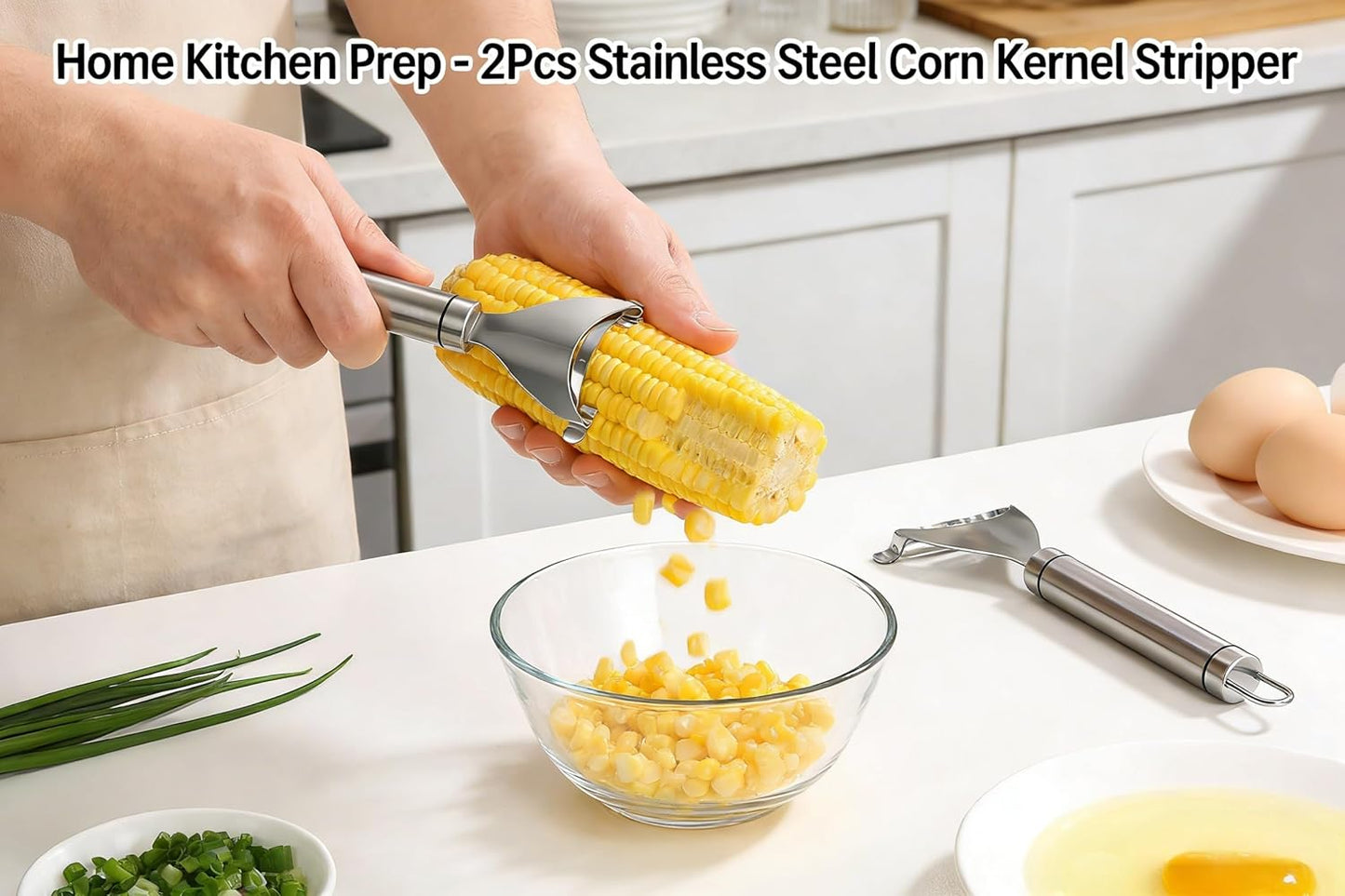 2-Piece Stainless Steel Corn Peeler Set - Quick Corn Kernel Stripper & Cob Thresher Tool for Kitchen