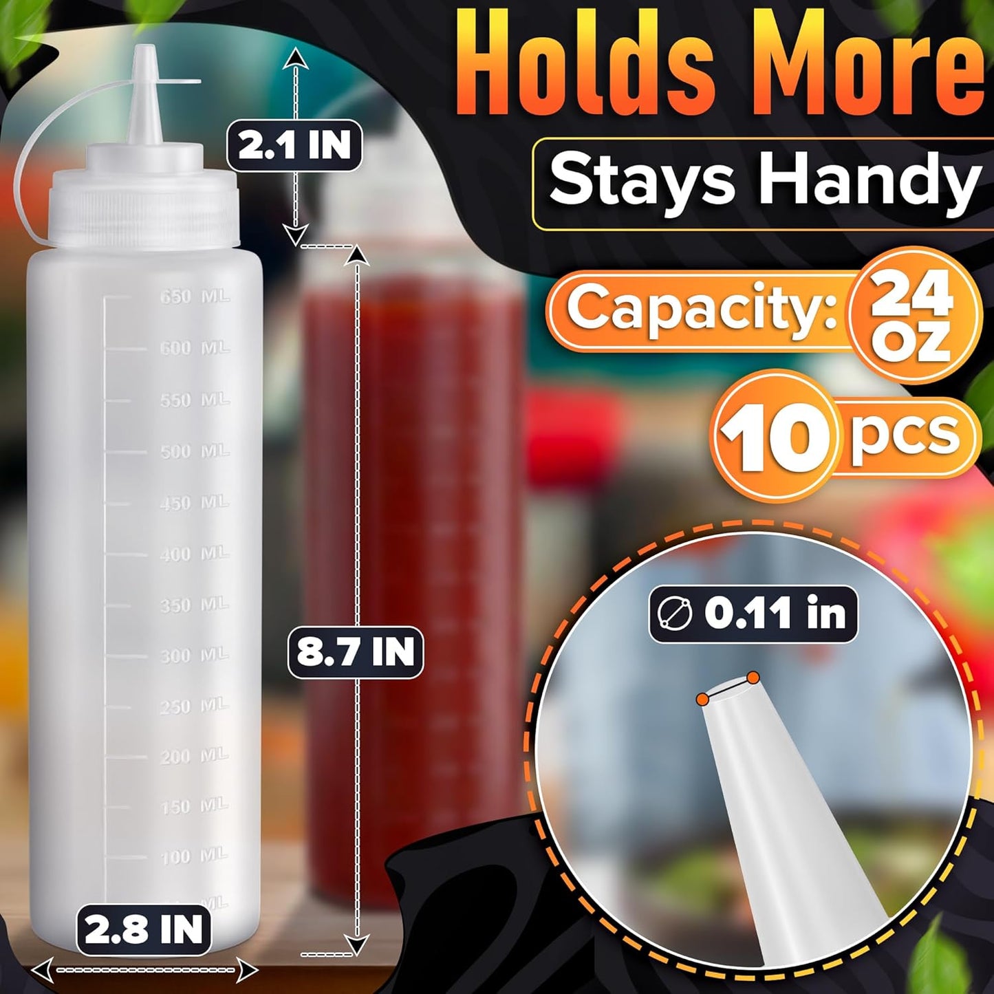 Set of 3 Inverted Condiment Squeeze Bottles 16 oz – Upgraded Design with Added Sealing Gaskets, Self-Closing Valve, Easy-to-Fill Clear Bottles for Sauces, Dressings, Ketchup, Mustard for Everyday Use