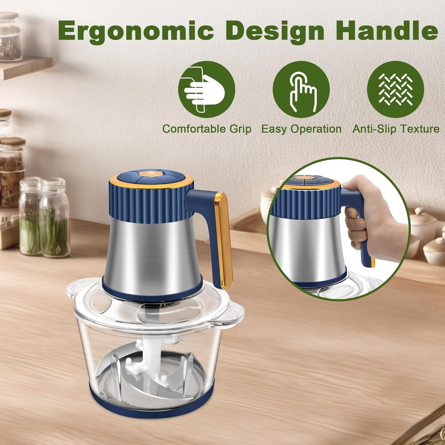 Food Processor, 5-Speed Electric Food Chopper, Meat Grinder with 2 Bowls (8 Cup+8 Cup) & 2 Sets of Blades, Meat Processor for Meat, Vegetables, Fruits and Nuts (Green)