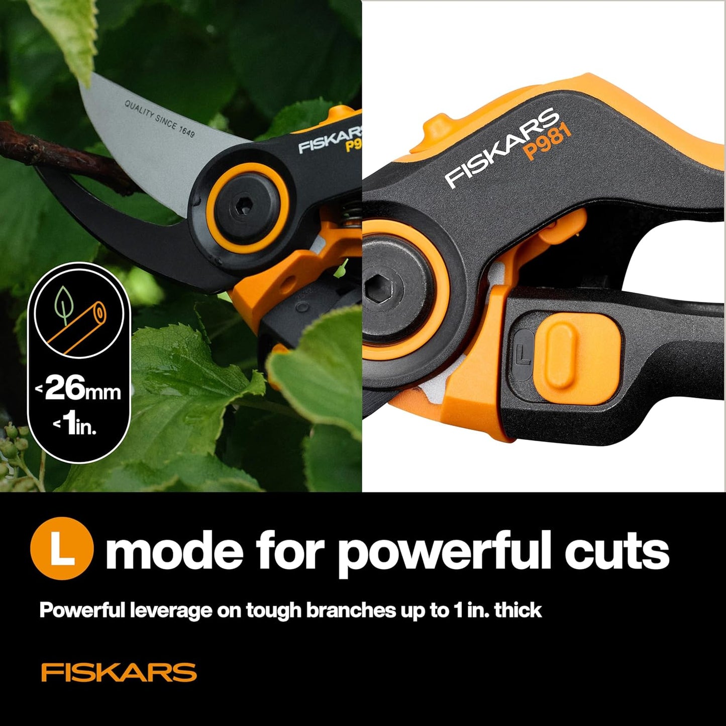 Fiskars PowerGear2 Pruning Shears, Patented Gear Technology & Cam Mechanism Multiplies Leverage, Hardened Steel Bypass Blade, Contoured Rolling Handle Reduces Hand Fatigue, 3/4" Cut Capacity