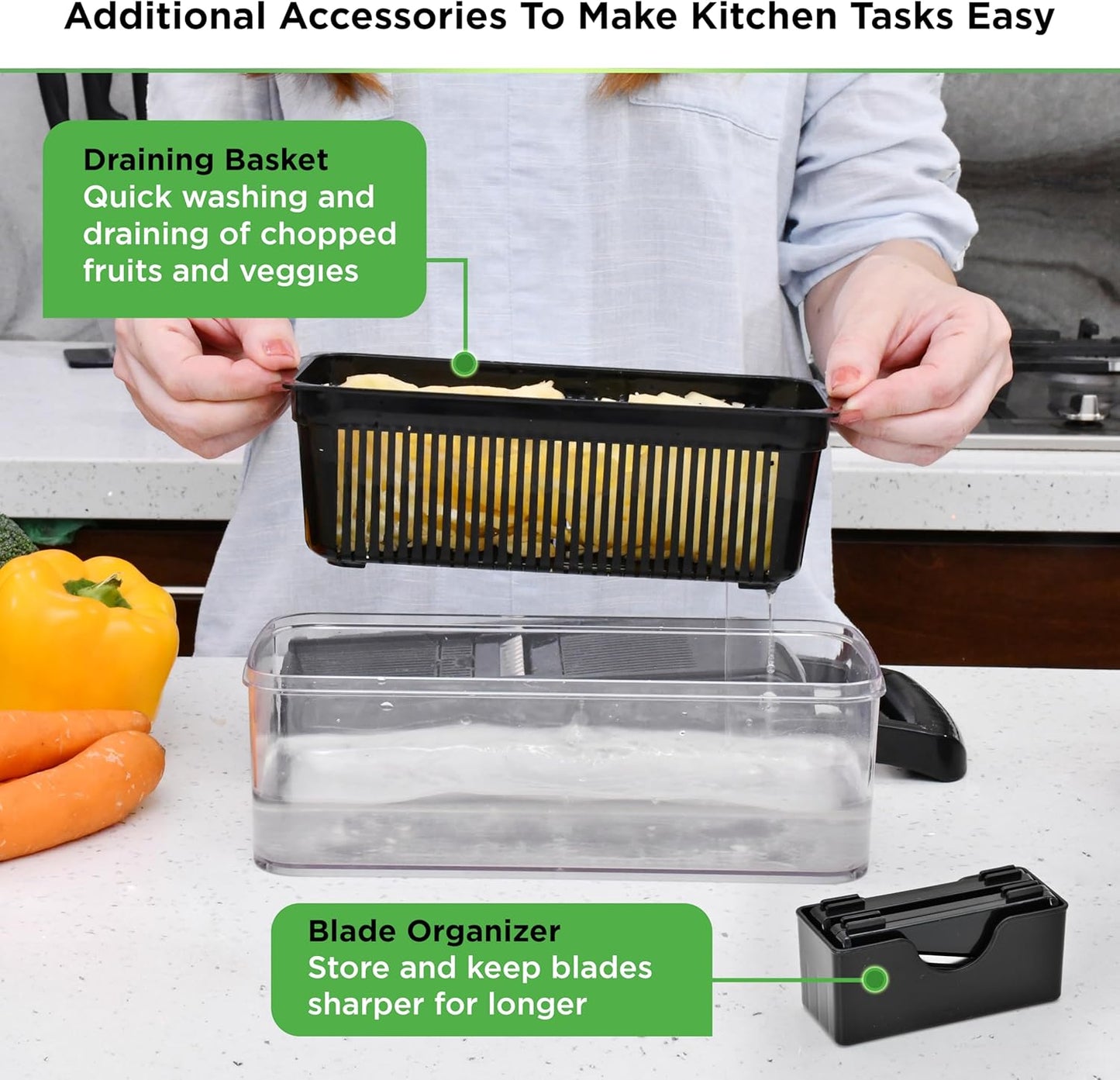PrepNaturals Vegetable Chopper & Mandoline Slicer - 12 in 1, Blue/White