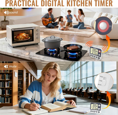 Digital Dual Triple Kitchen Timer, 3 Channels Magnetic Countdown Stopwatch Timer for Cooking, Loud Alarm Large Display Multi Food Memory Timer for Seniors & Teachers Battery Included (Blue)
