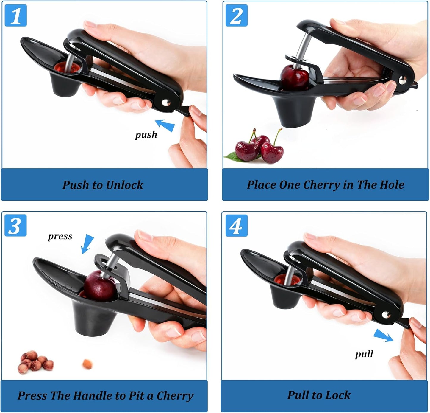 EWPJDK Cherry Pitter Tool Pit Remover Heavy-Duty Stainless Steel Olive Pitter Tool for Making Cherry Jam (Black)