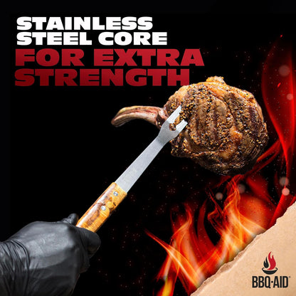 BBQ-AID Pro BBQ Tongs for Grill - 17" Professional Grade Barbecue Tongs for Cooking- Solid & Sturdy - Built with 304 Grade Stainless Steel and Acacia Wood - Heavy Duty Built to Last Kitchen essential.
