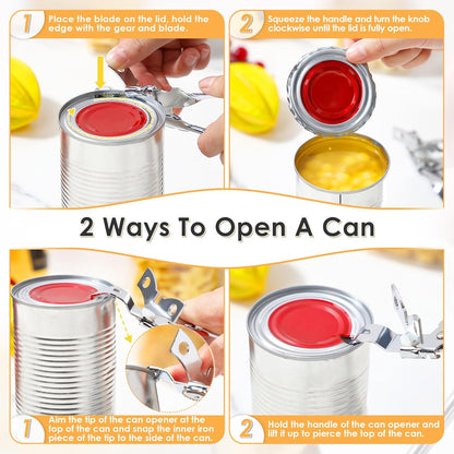 2 Pack Can Opener Manual, Safety Commercial Smooth Edge Can Opener, Heavy Duty Stainless Steel Hand Held Canned Open, Small Side Cut abrelatas, Multifunctional Bottle Open for Camping, Kitchen