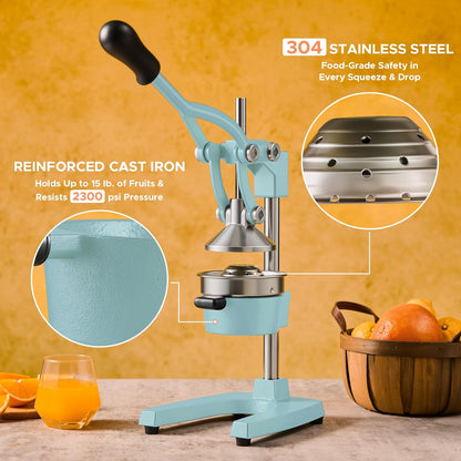 CO-Z Manual Citrus Juicer, Commercial Grade Cast Iron Orange Juicer, Professional Heavy Duty Juice Press with Removable Strainer, Manual Juice Extractor for Orange Lemon Pomegranate Citrus, Black