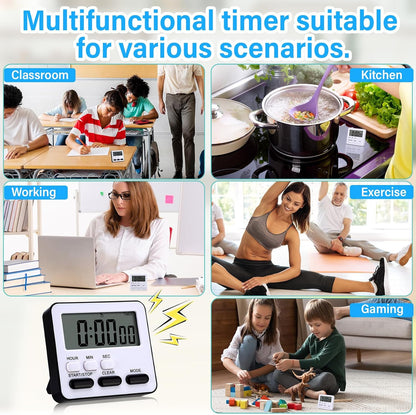 Leumoi 2 Pcs Digital Kitchen Timer 24 Hour Clock and Alarm Function Timer On/Off Switch Minute Second Count up Countdown Loud Alarm for Exercise Cook Baking(White)