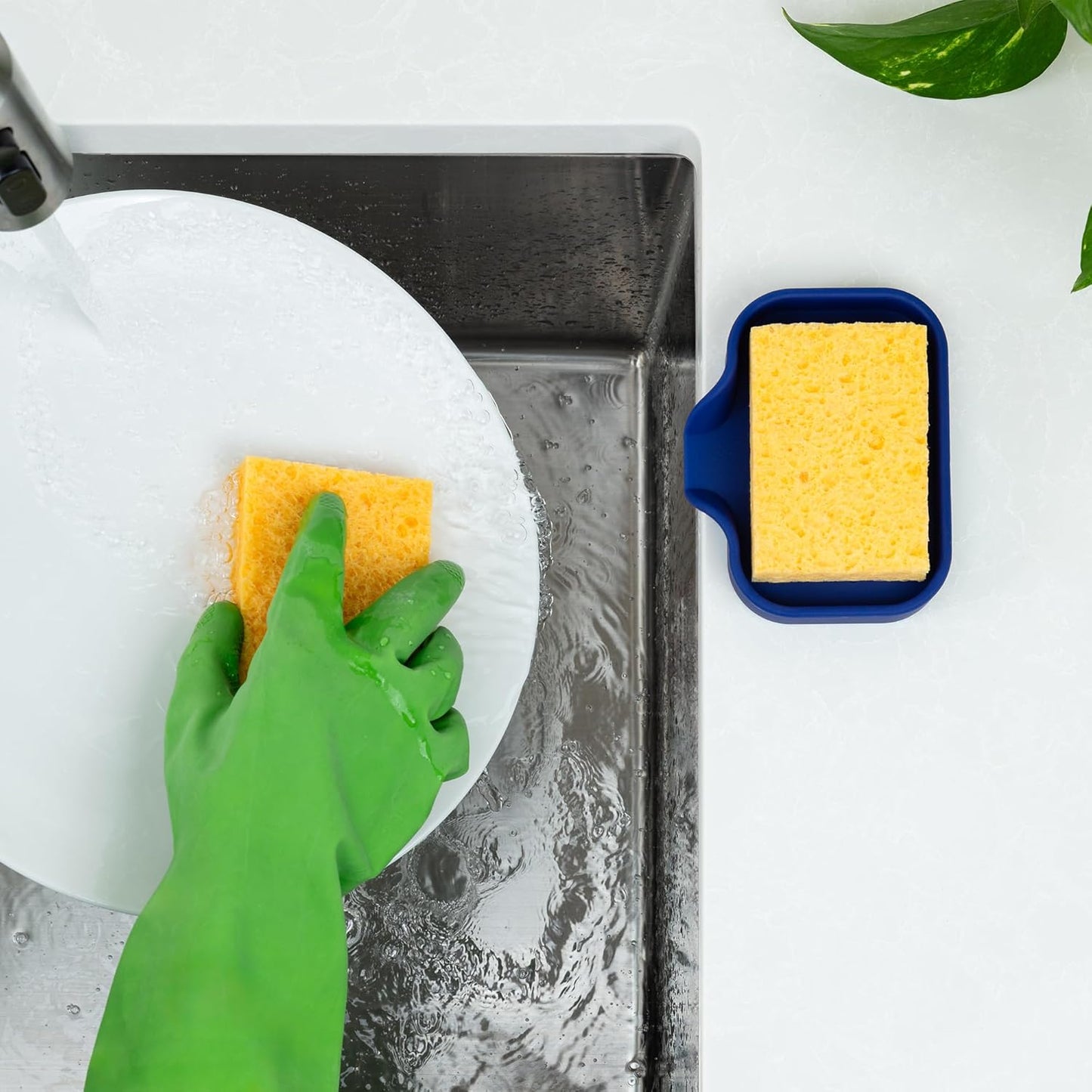 Zulay Kitchen (9x3.5in Sponge Holder for Kitchen Sink - Flexible Heavy-duty Multipurpose Sink Caddy - Counter Organizer for Kitchen, Bathroom, Makeup, Trinkets & More! (Grey)