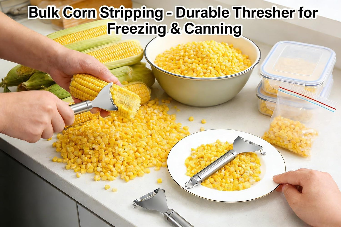 2-Piece Stainless Steel Corn Peeler Set - Quick Corn Kernel Stripper & Cob Thresher Tool for Kitchen