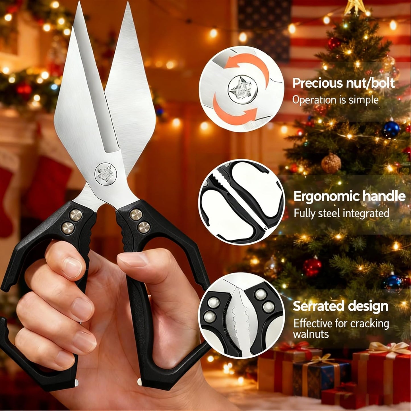 Multifunctional Heavy-Duty Kitchen Shears,Ultra Sharp Stainless Steel Poultry Shears,Multipurpose Food Scissors for Chicken, Meat,Fish, Vegetables,Bone Cutting(Silver)