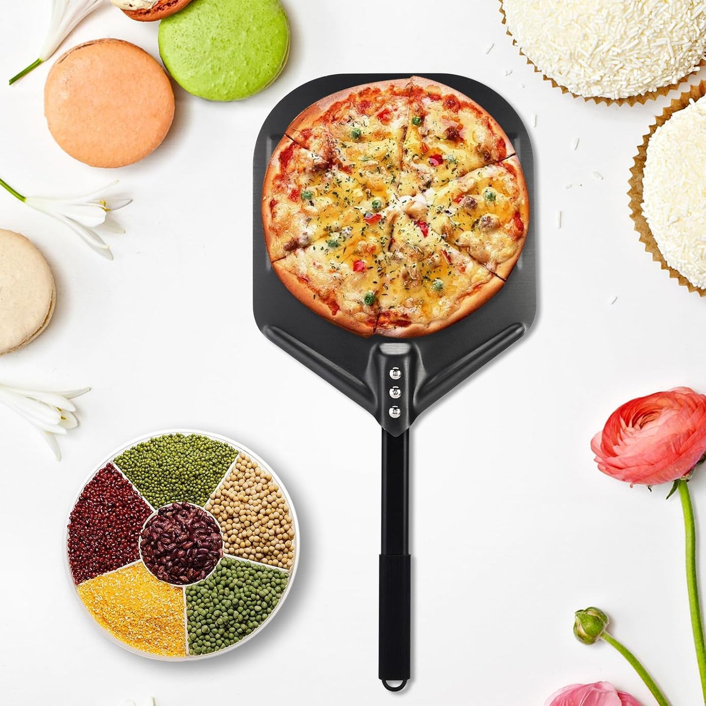 Perforated Pizza Peels 6 INCH pizza spatula paddle Long Handle Metal Pizza Spatula for Indoor and Outdoor (6 Inch)