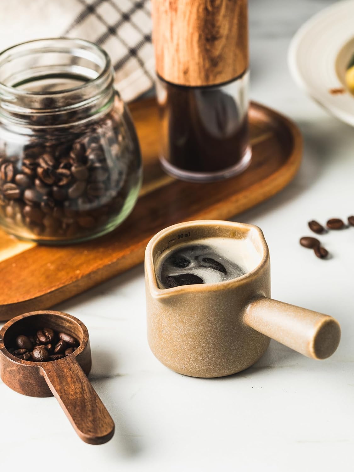 Espresso Cups Ceramic, 200ML Espresso Measuring Cup with Handle, Expresso Shots Cups with Scale, Espresso Accessories, White