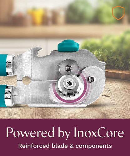 Premium Multifunction Magnetic Manual Can Opener and Bottle Opener, Heavy Duty Stainless Steel Sharp Cutting Blade and Oversized Easy Turn Knob, Soft-Touch Handle, Kitchen Use, Mauve