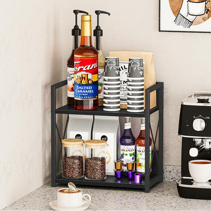Giikin Countertop Shelf Organizer, 2 Tier Kitchen Spice Rack for Countertop, Wood Coffee Counter Shelf Organizer for Home (Brown, S)