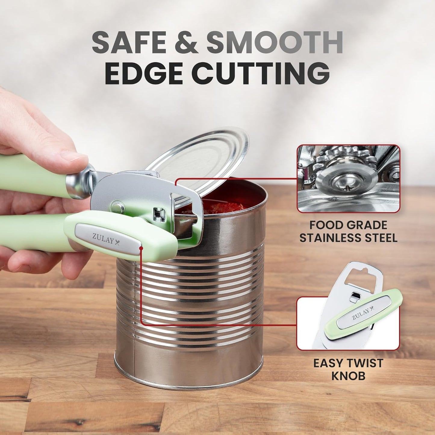 Zulay Kitchen Heavy Duty Stainless Steel Can Opener Manual with Bottle Opener - Rust Proof Manual Can Opener With Turn Knob & Comfy Soft Grip Handles - Black