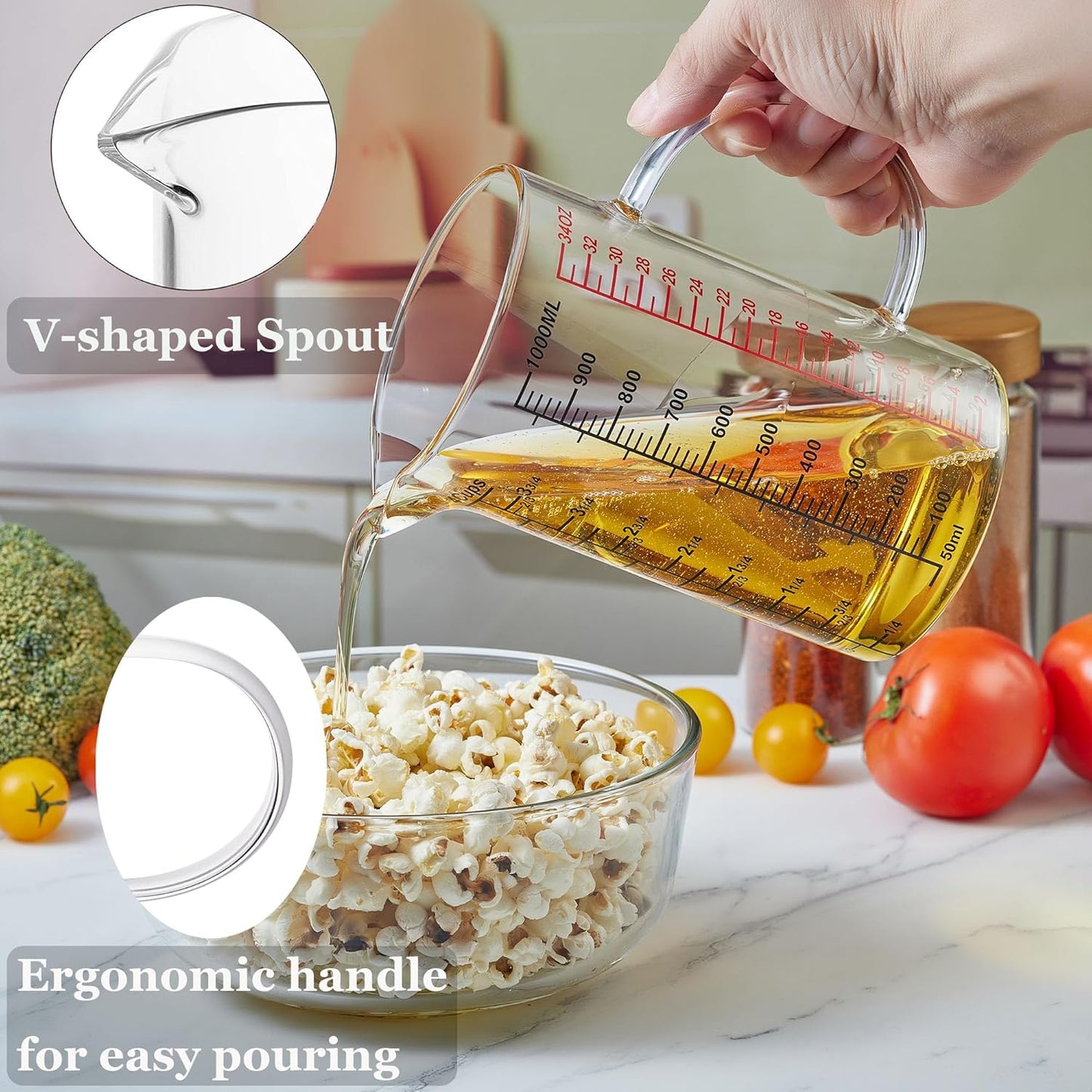 Ackers BORO3.3 Measure Glass -[Insulated handle | V-Shaped Spout]-Made of High Borosilicate Glass Measuring for Kitchen or Restaurant, Easy to Read, 120 ML (4 Oz)