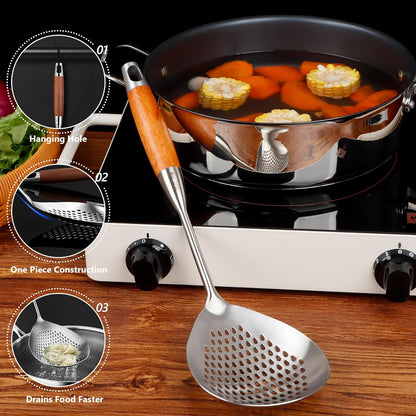 Skimmer Slotted Spoon, 304 Stainless Steel Spider Strainer Skimmer Ladle Spoon for Cooking and Frying, Pasta Strainer Spoon for Draining, 4.3 Inch