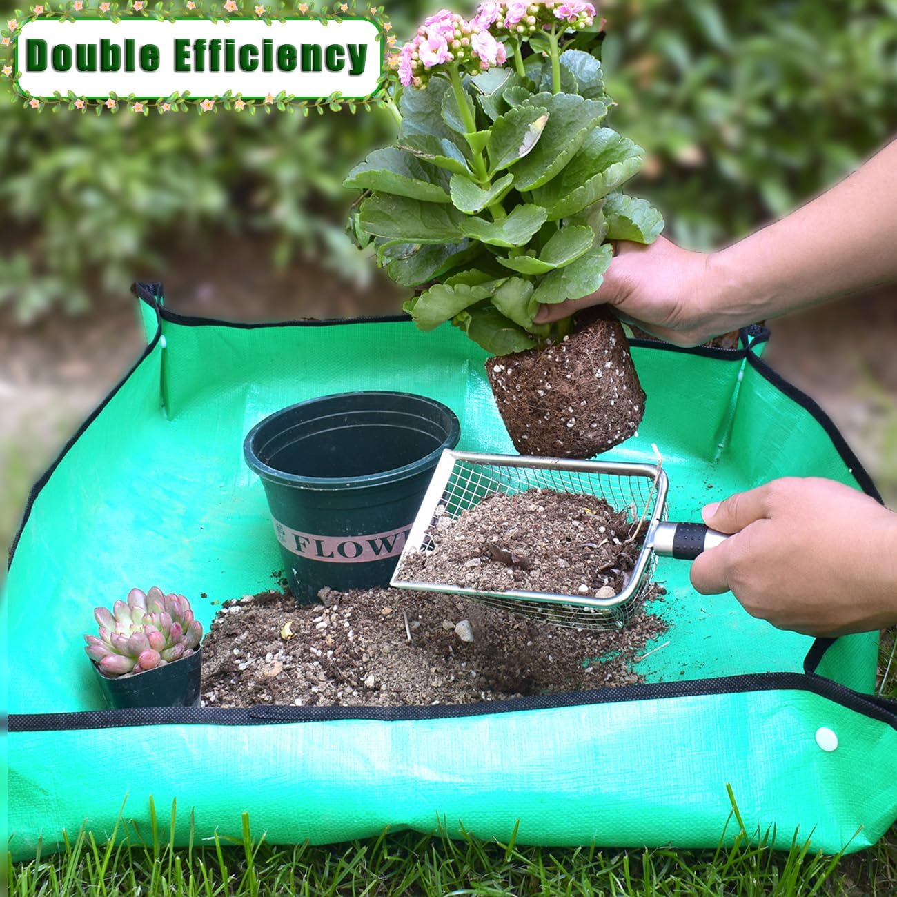 Soil Sifter for Gardening, 4 Pack Garden Sifter Shovel with Repotting Mat, 2/2.8/3.8/5mm Mesh Sieve, Compost Sifter Shovel for Sand, Rocks, Ideal for Small-Scale Soil Sieving