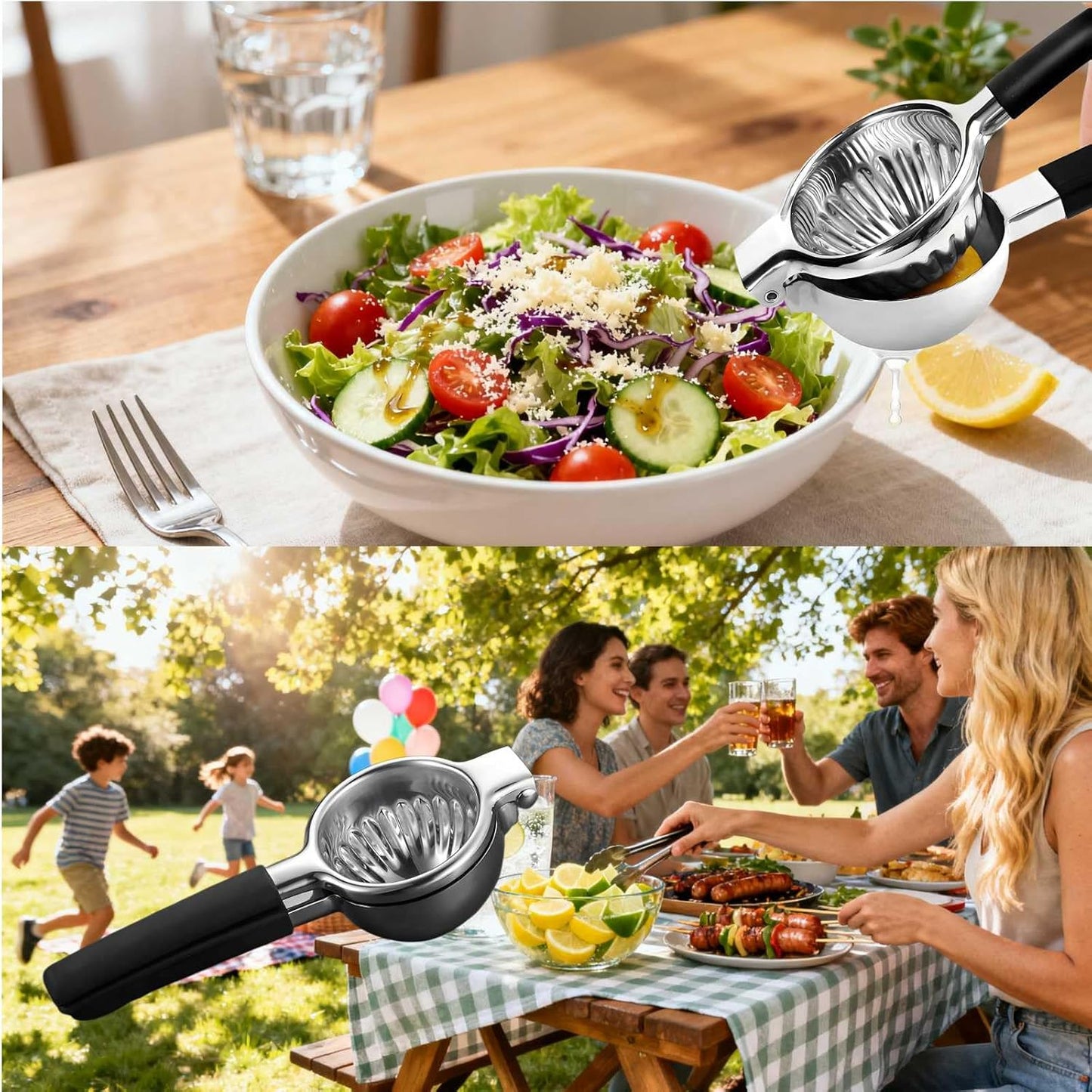 Stainless Steel Lemon Squeezer, Manual Citrus Juicer with Non-Slip Handles, 304 Grade Steel Large Manual Lemon Press Juicer, Ergonomic Design Handheld Lime Squeezer Fruit Juicer
