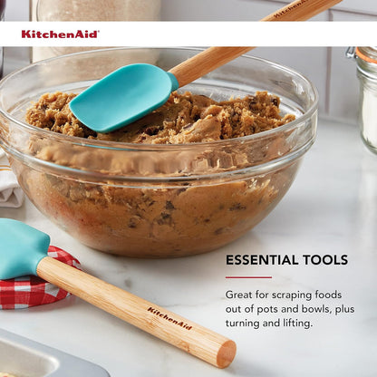 KitchenAid Bamboo Wood Handled Mini Spatula Set with Silicone Head, Set Of 2, Aqua Sky