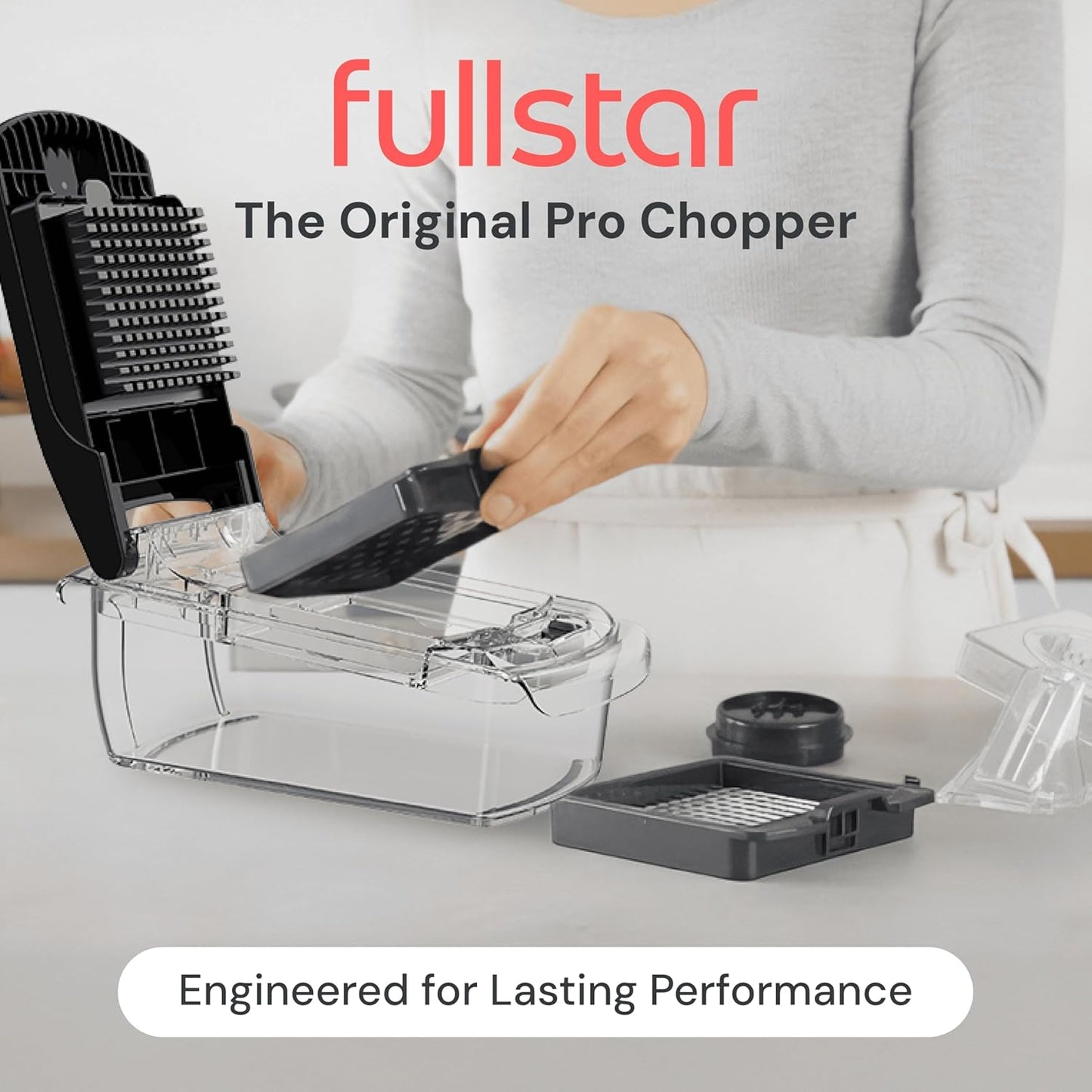 Fullstar Vegetable Chopper & Mandoline Slicer for Kitchen - Food Chopper with Container, Cheese Grater, Home Essentials & Kitchen Gadgets (7 in 1, White)