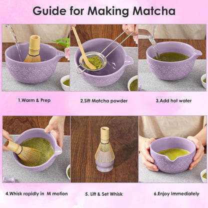 Matcha Whisk Set Matcha Kit - 7 Pcs Japanese Tea Set Includes Matcha Bowl with Spout,Bamboo Whisk with Ceramic Holder,Bamboo Scoop and Rest,Sifter,Tea Towel, for Ceremony Matcha Lovers Gift,Green